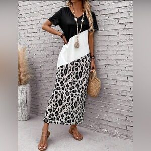 Cotton pullover black white leopard print dress